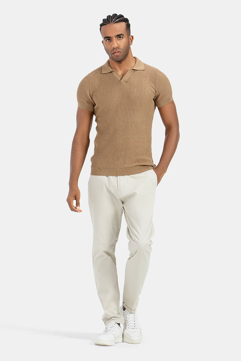 Beige Knitted Polo Shirt