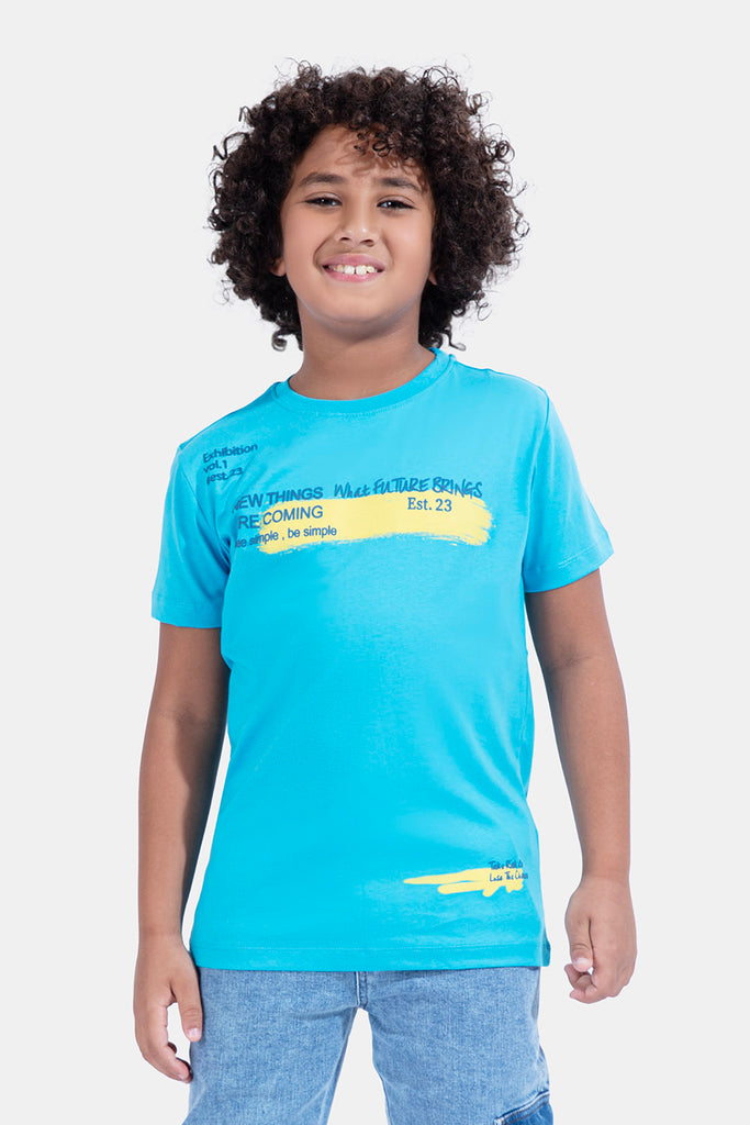 Aqua Crew Neck Printed Tshirt