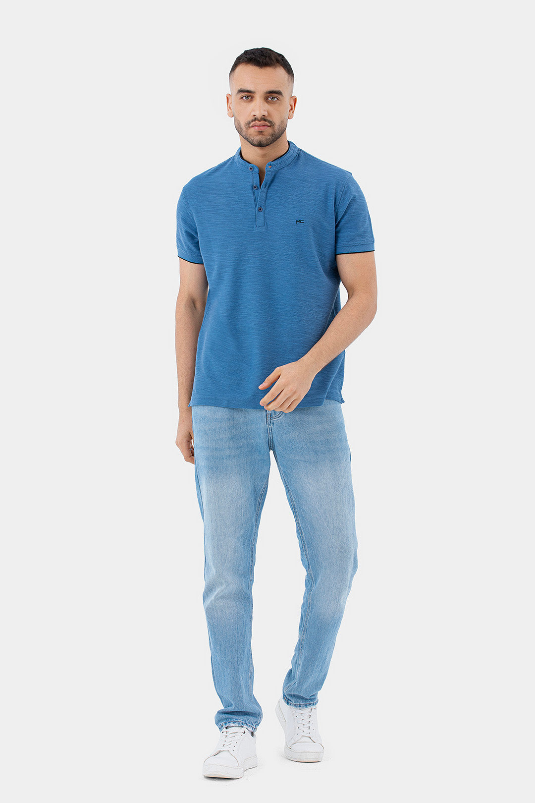 petrol mandarin collar polo shirt