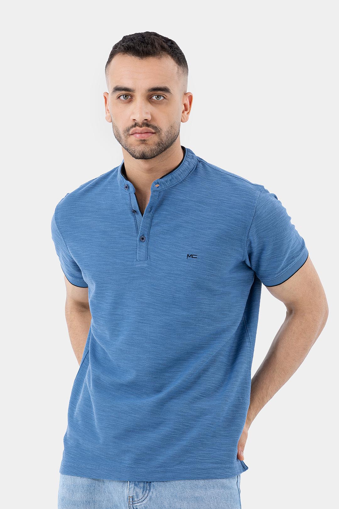 petrol mandarin collar polo shirt