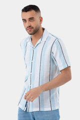 blue striped slim fit short sleeve shirt