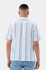 blue striped slim fit short sleeve shirt