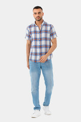 blue short sleeve slim fit shirt