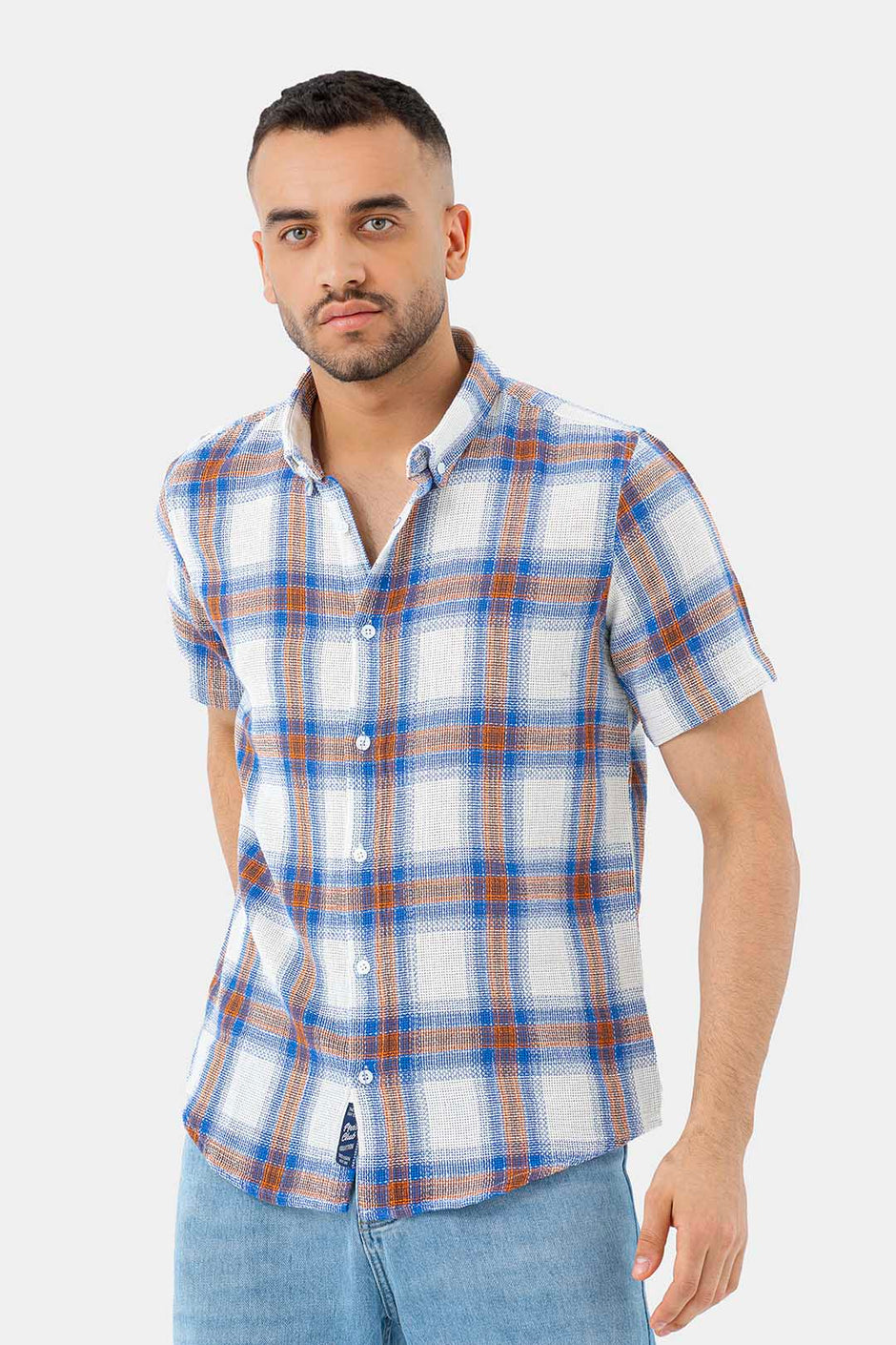 blue short sleeve slim fit shirt