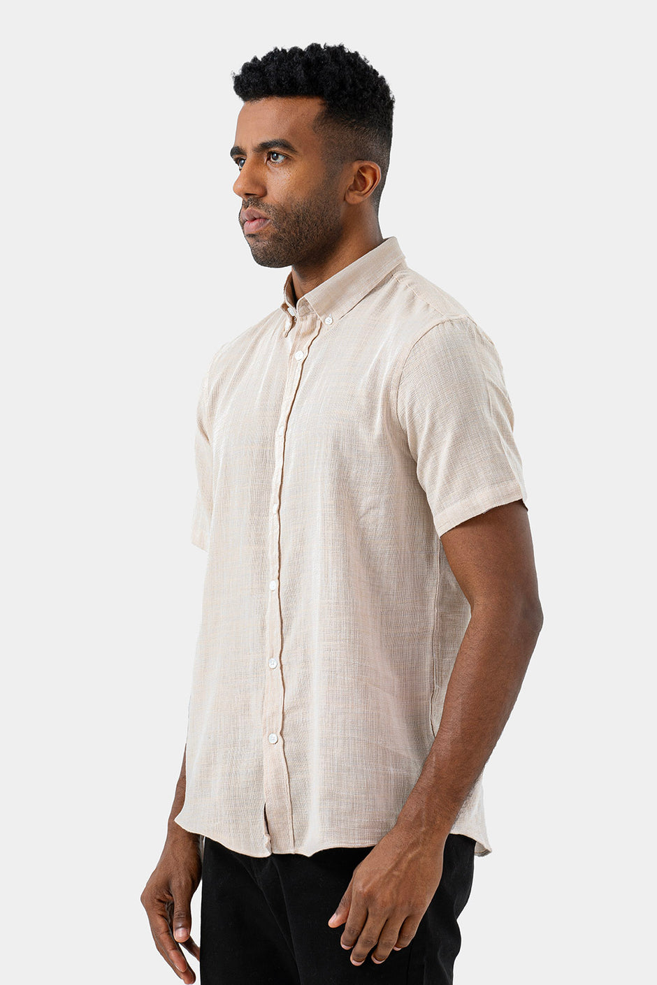 Beige Short Sleeve Slim Fit Shirt