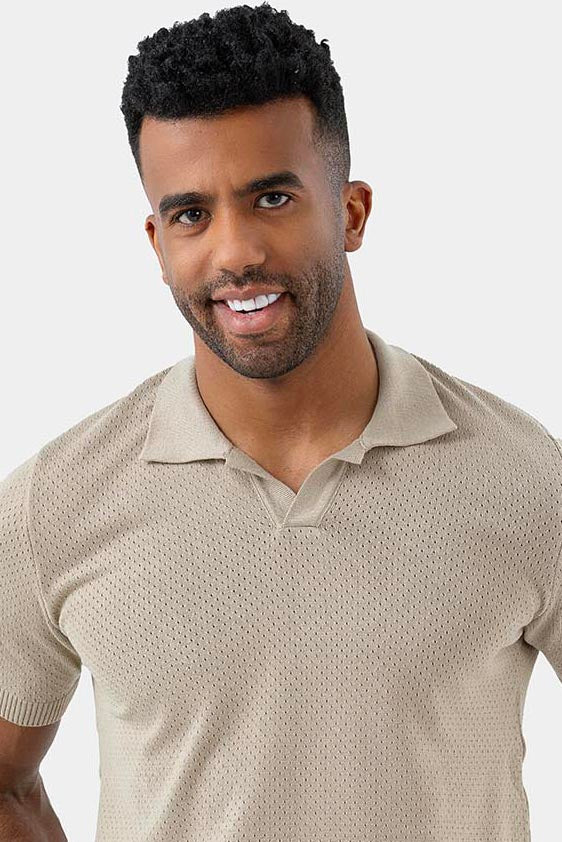 beige knitted polo shirt