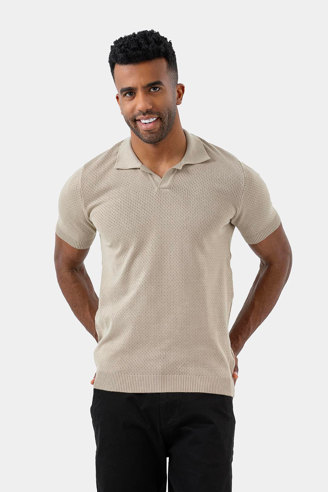 beige knitted polo shirt