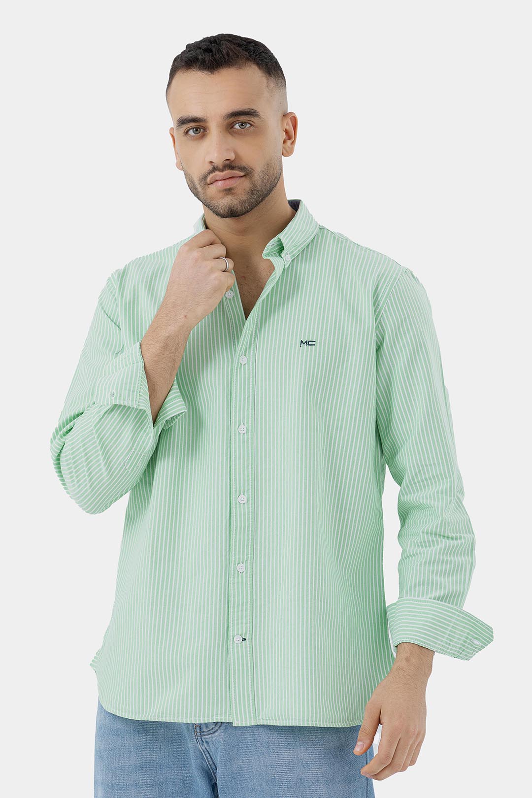 green striped slim fit shirt