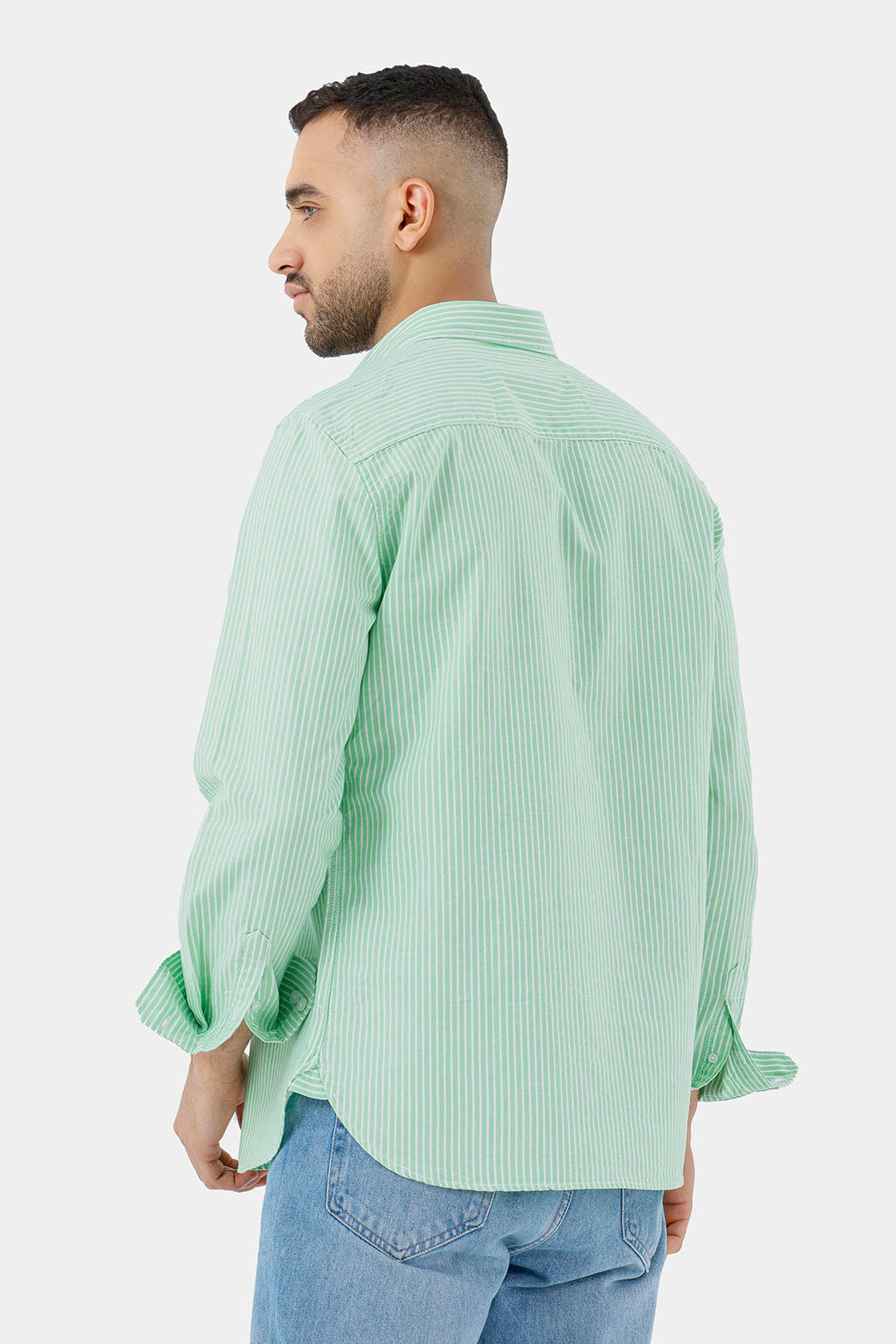 green striped slim fit shirt