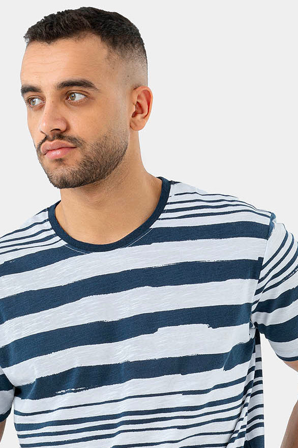 Navy Printed Crew Neck T-Shirt