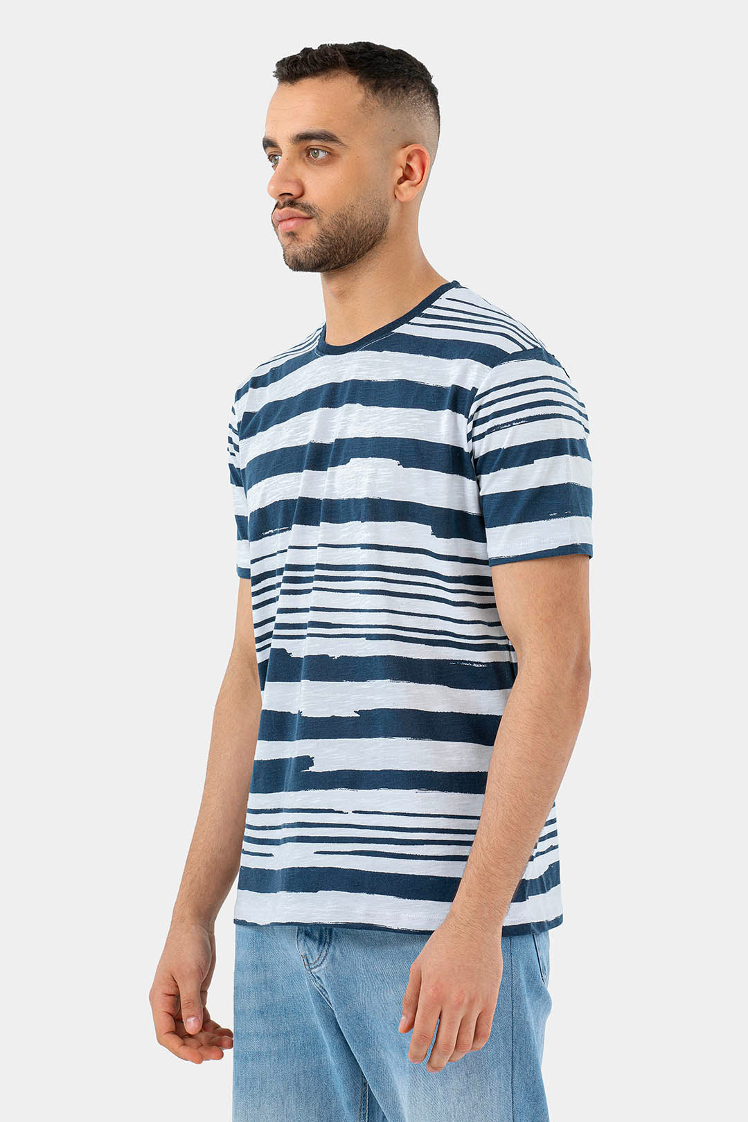 Navy Printed Crew Neck T-Shirt