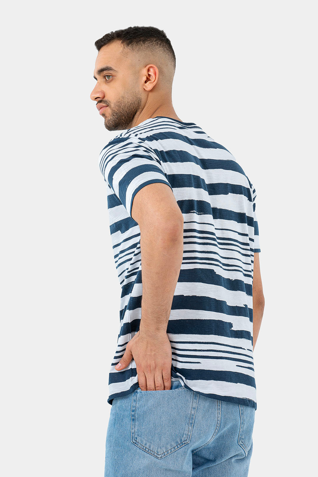 Navy Printed Crew Neck T-Shirt