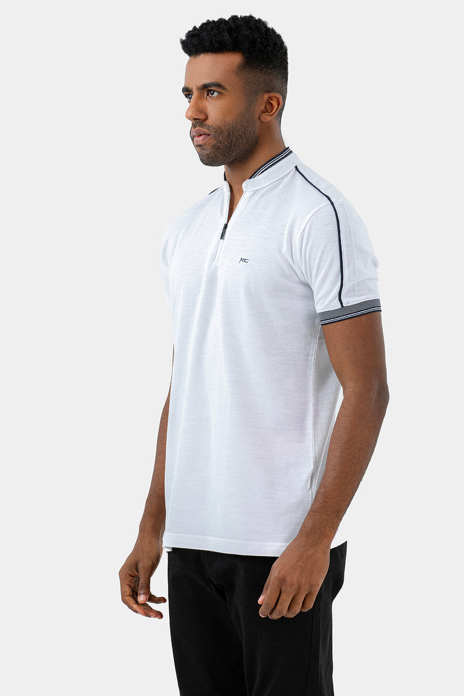 White Mandarin Collar Polo Shirt