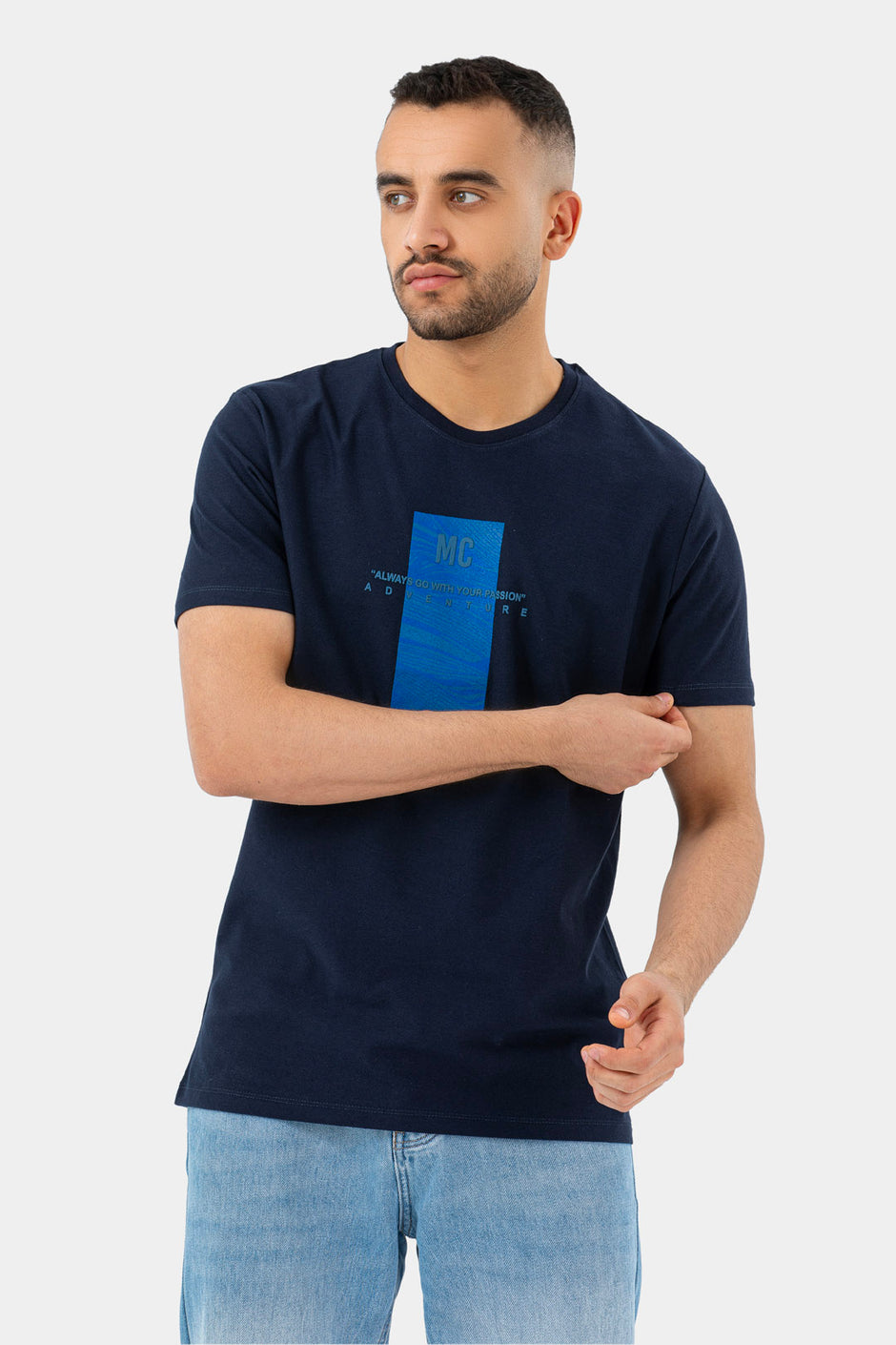 Navy Printed Crew Neck T-Shirt