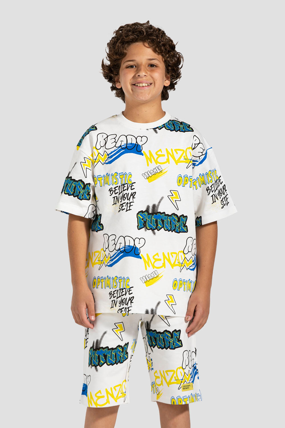 Blue Printed Crew Neck Kids T-Shirt