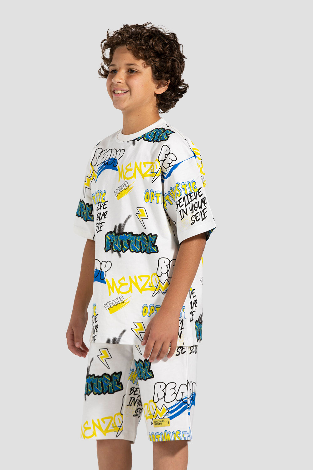 Blue Printed Crew Neck Kids T-Shirt
