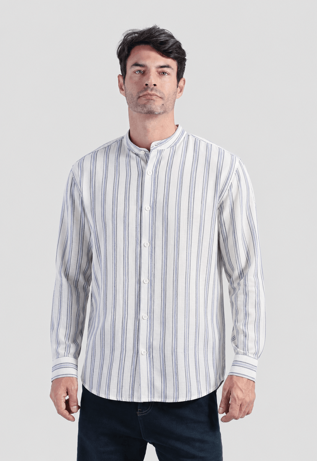 slim Fit Striped Mandarin Collar Shirt
