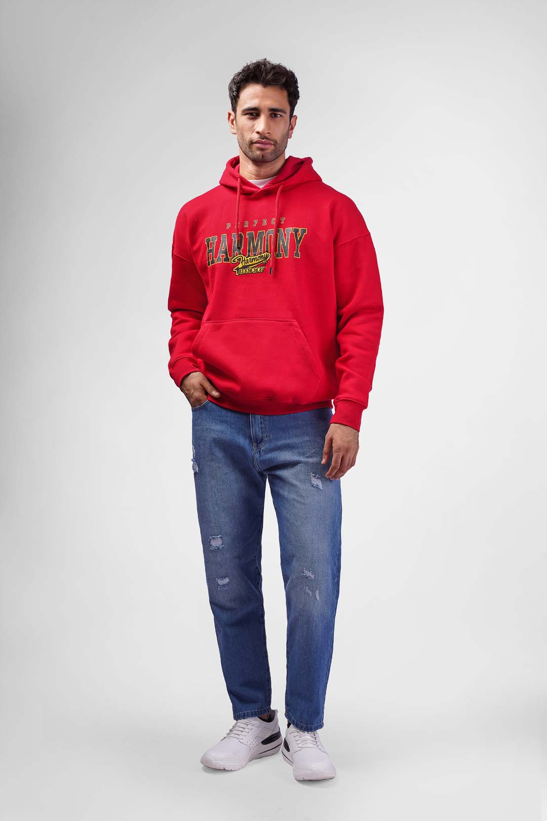 red over size printed hoodie sweatshirt