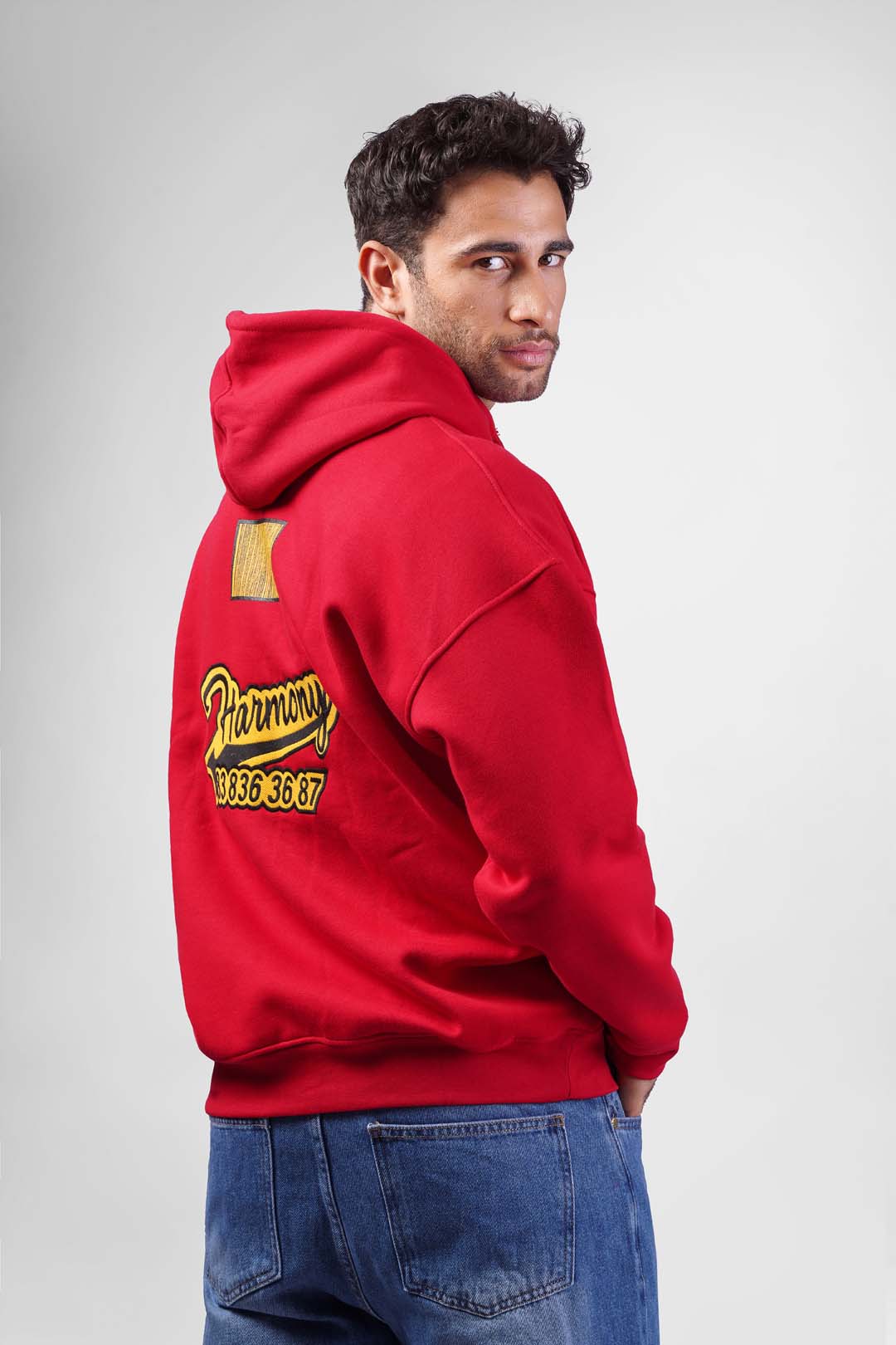 red over size printed hoodie sweatshirt