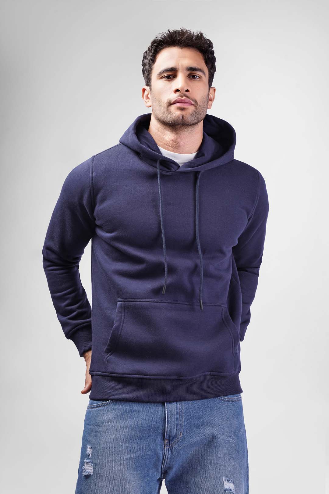 navy Basic Hoodie Sweatshirt