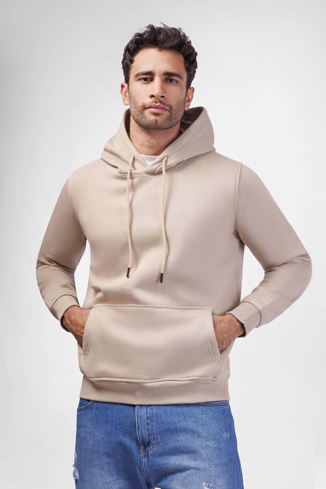 beige Basic Hoodie Sweatshirt