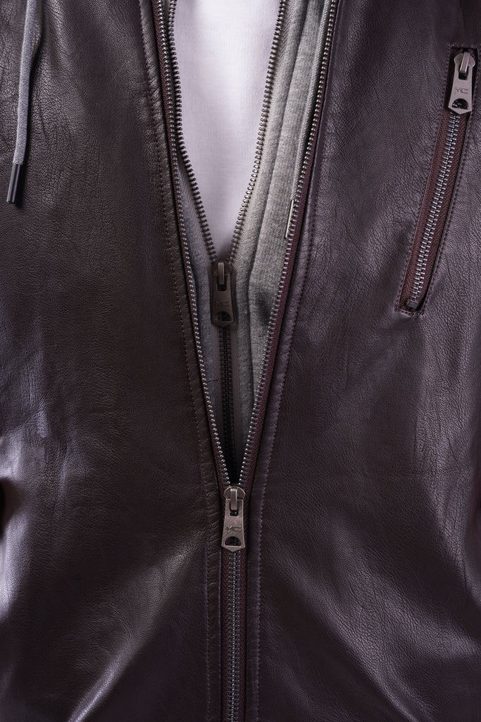 Slim Fit Hoodie Leather Jacket