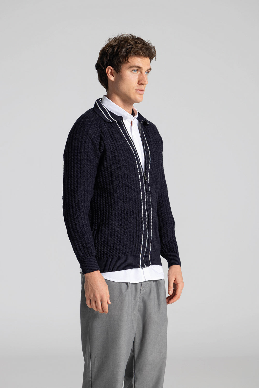 Full Zipper Knitted Pullover