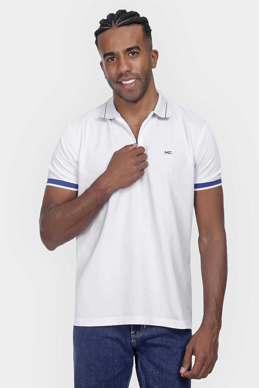 white zipper polo shirt