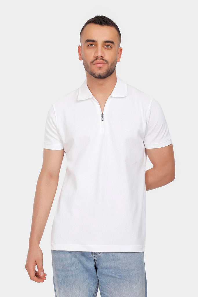 white zipper polo shirt