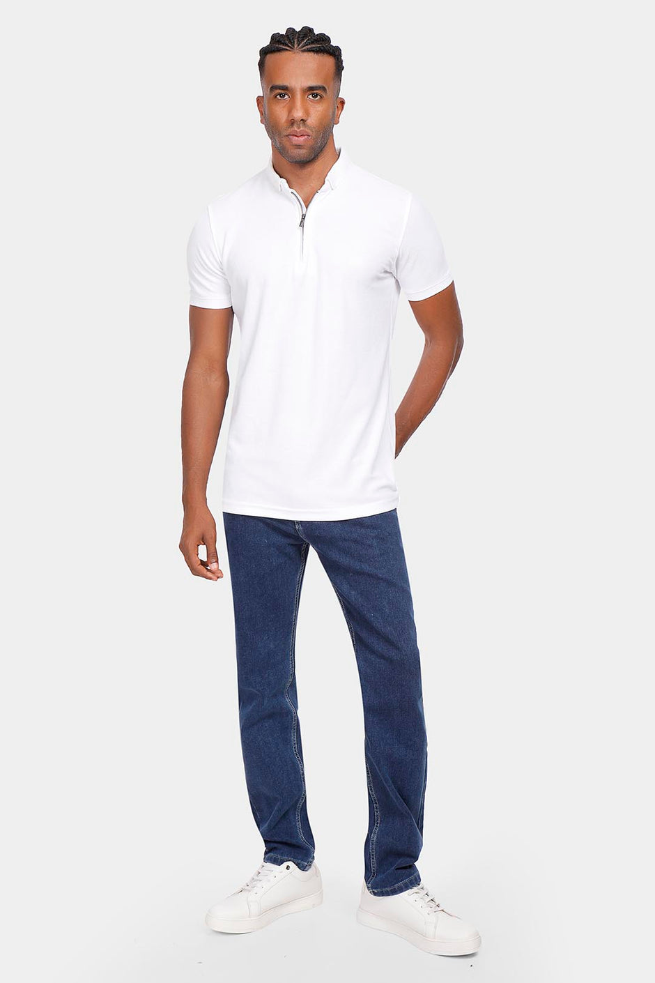 white zipper polo shirt