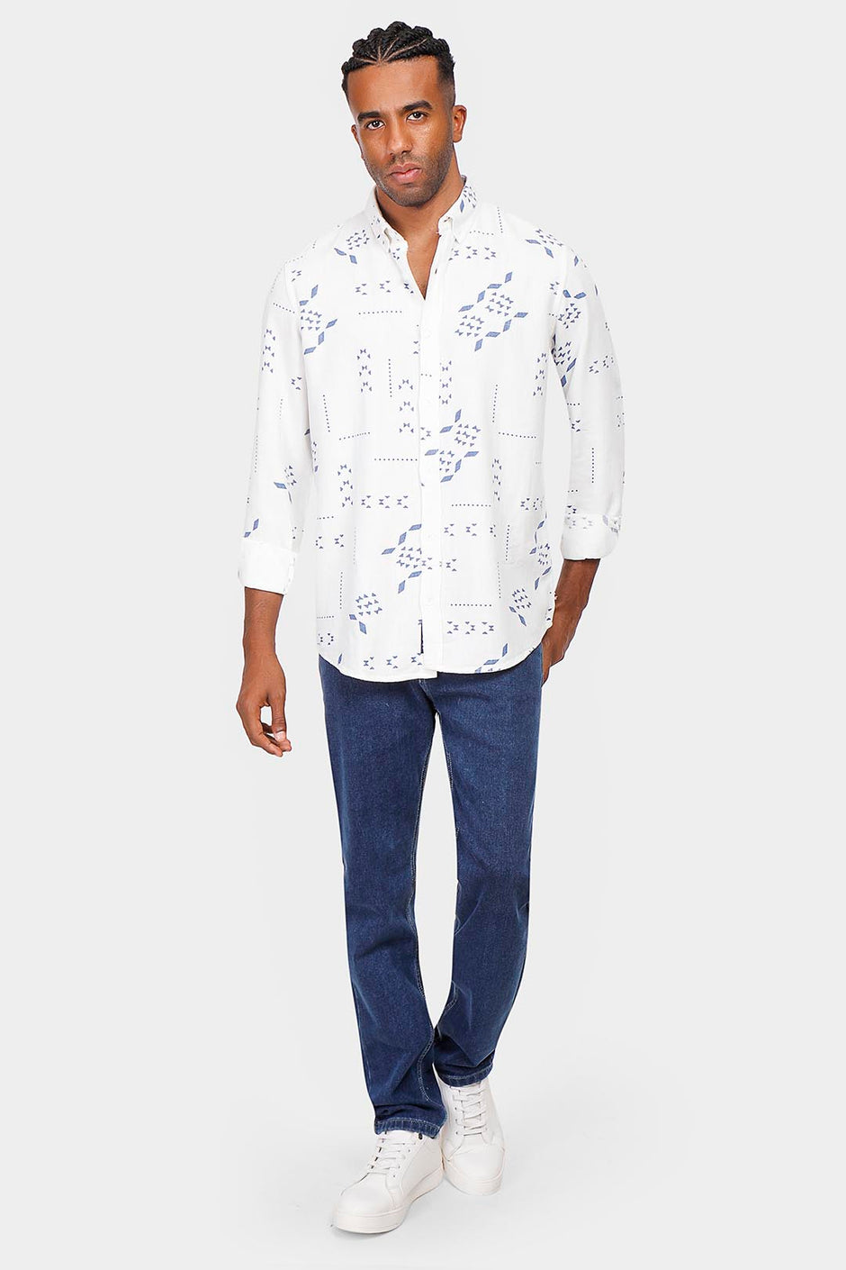 sky blue printed slim fit shirt