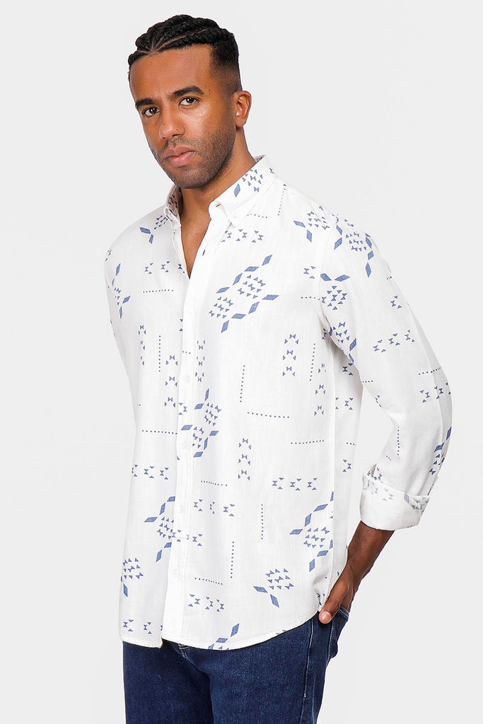 sky blue printed slim fit shirt