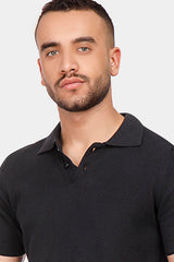 Black Knitted Polo Shirt
