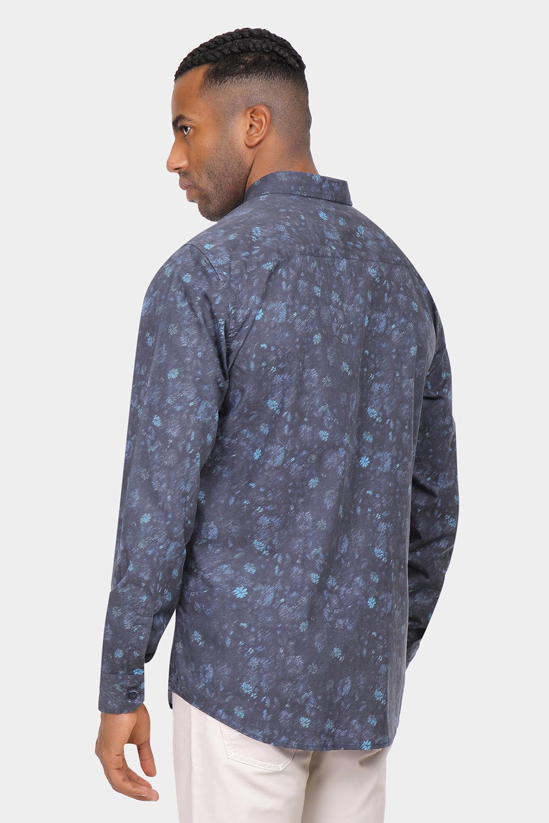 Navy Printed Slim Fit Shirt