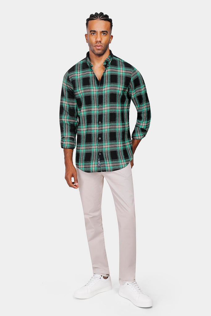 green checked slim fit shirt