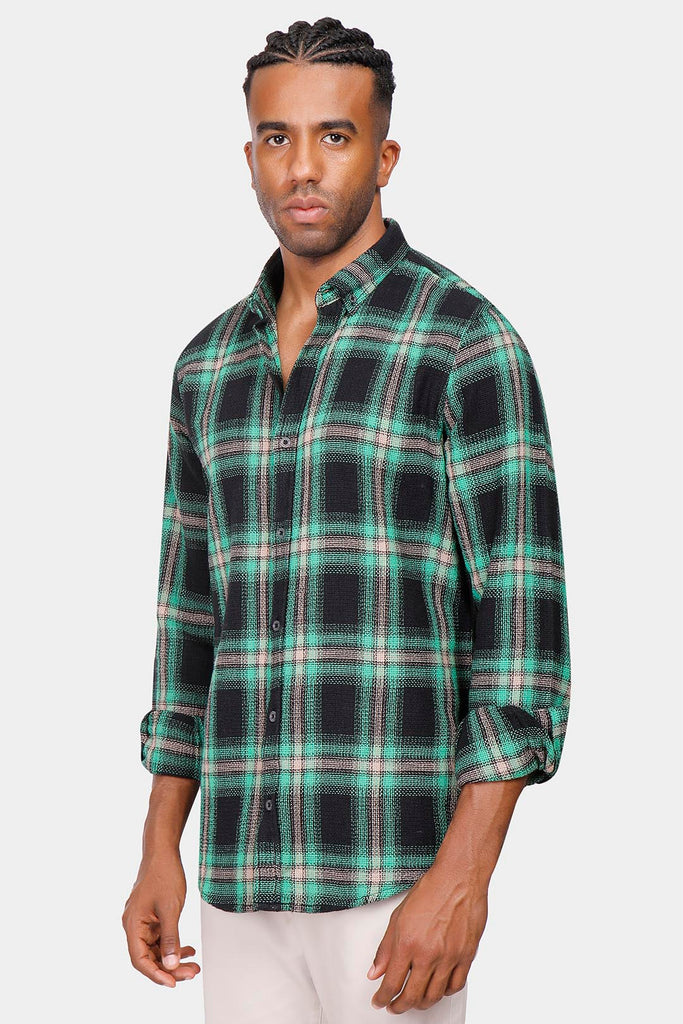 green checked slim fit shirt