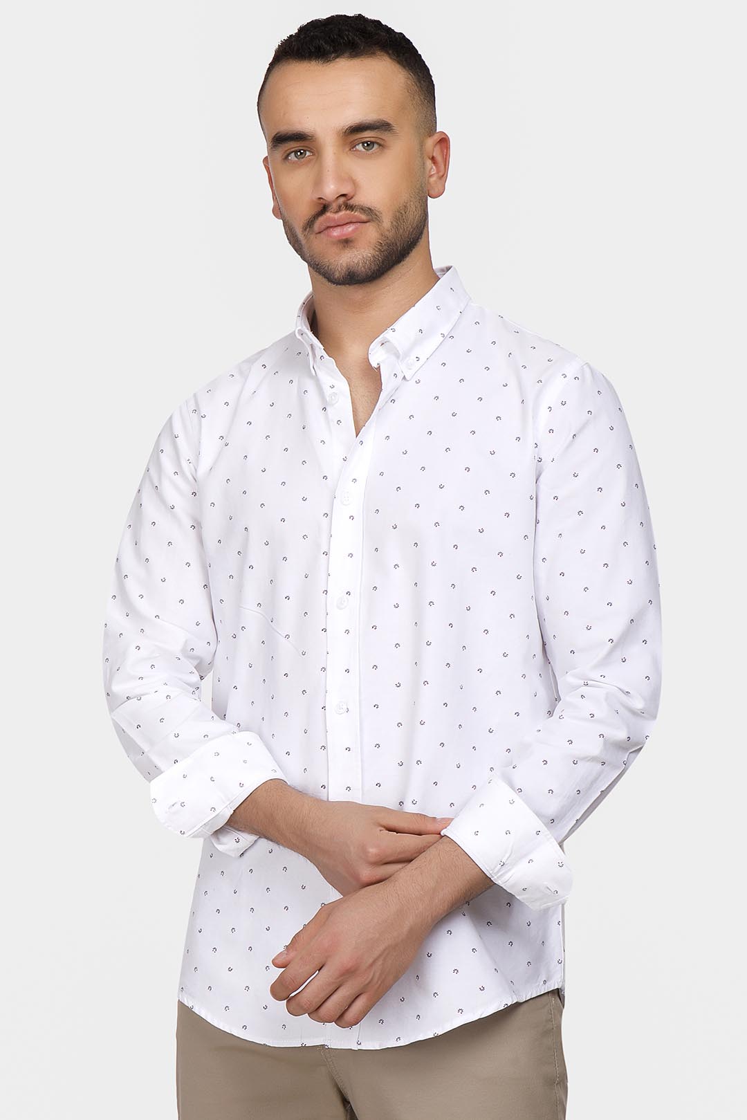 White Patterned Slim Fit Shirt