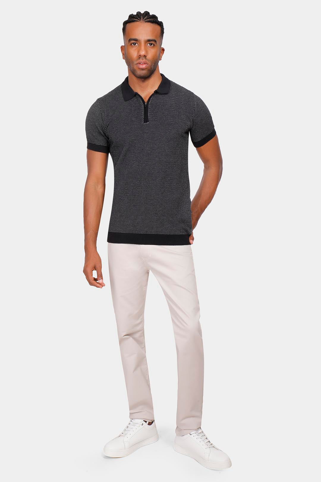 black knitted polo shirt