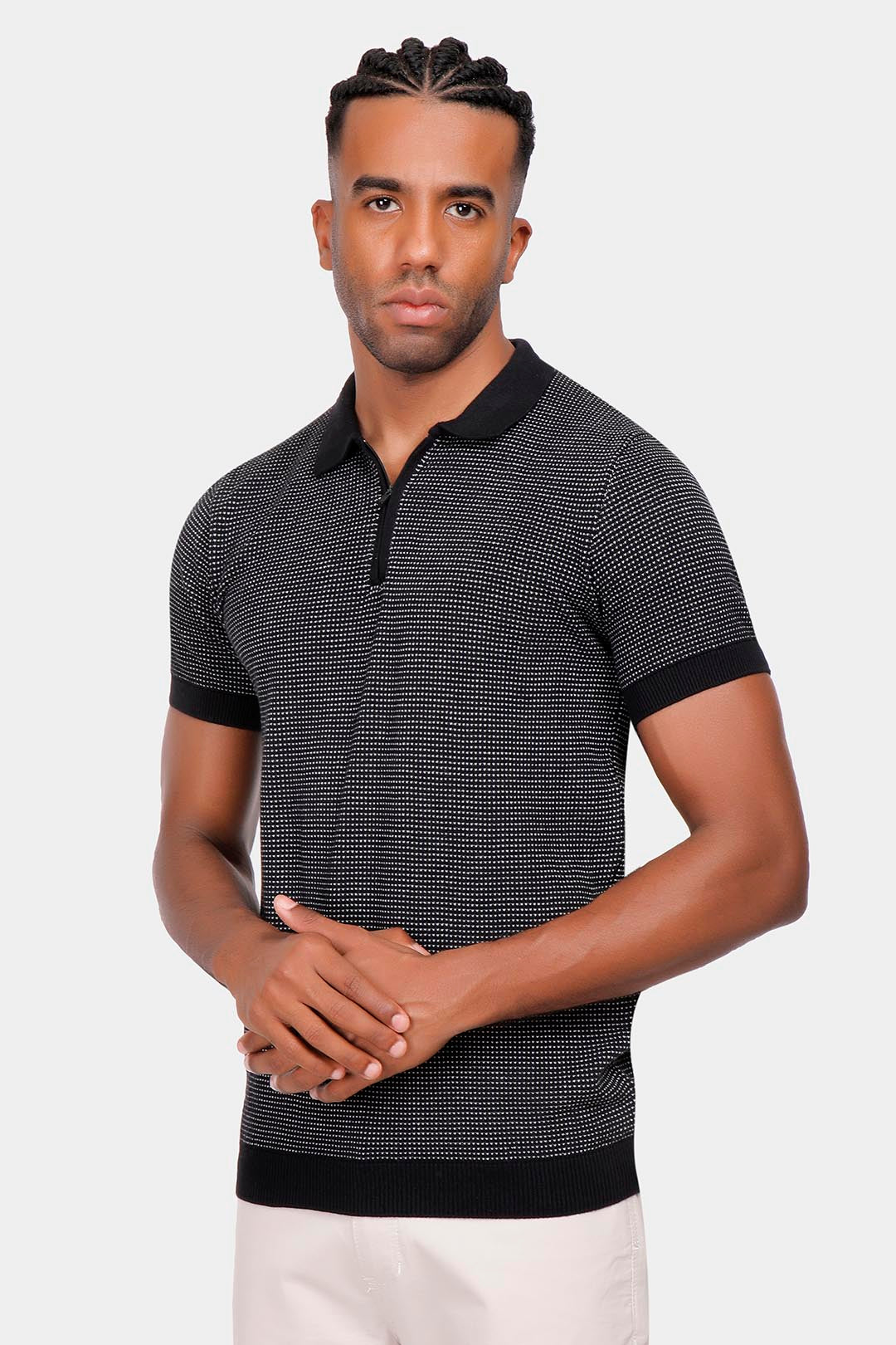 black knitted polo shirt