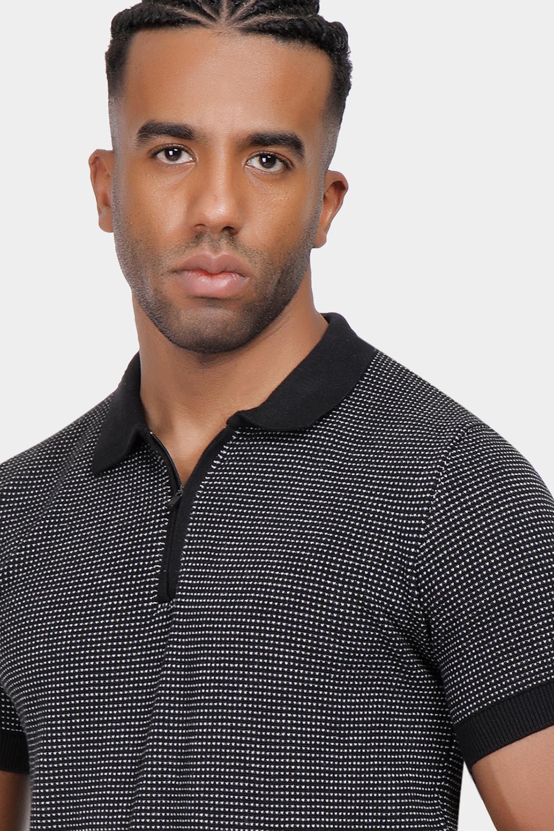 black knitted polo shirt