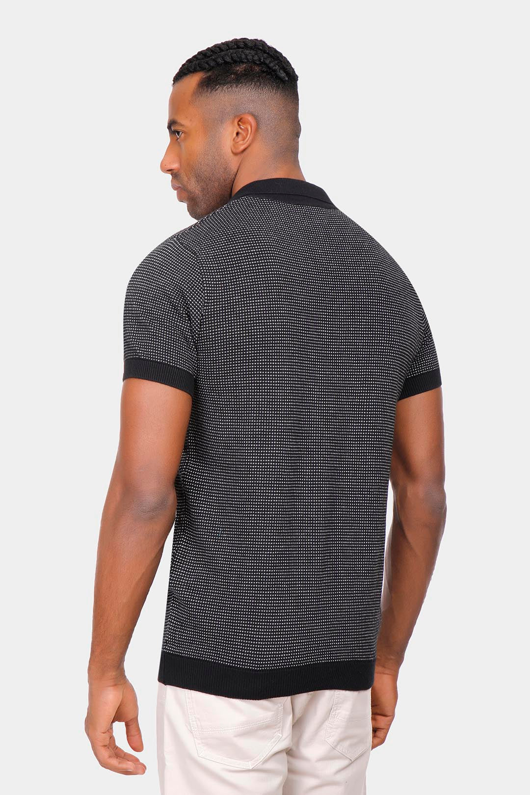 black knitted polo shirt