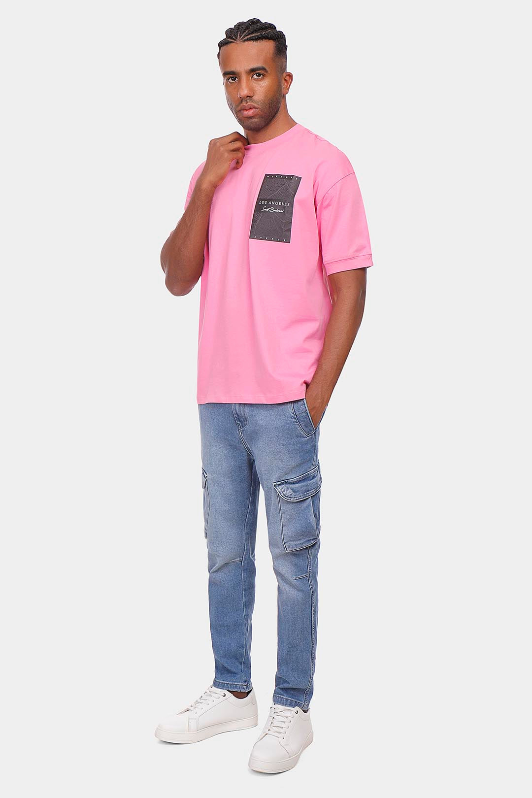 pink printed crew neck over size t-shirt