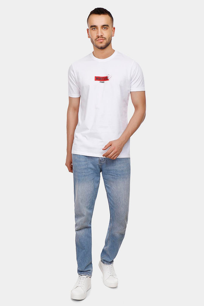 white printed crew neck t-shirt