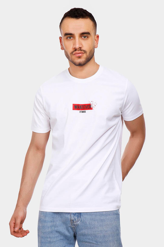 white printed crew neck t-shirt