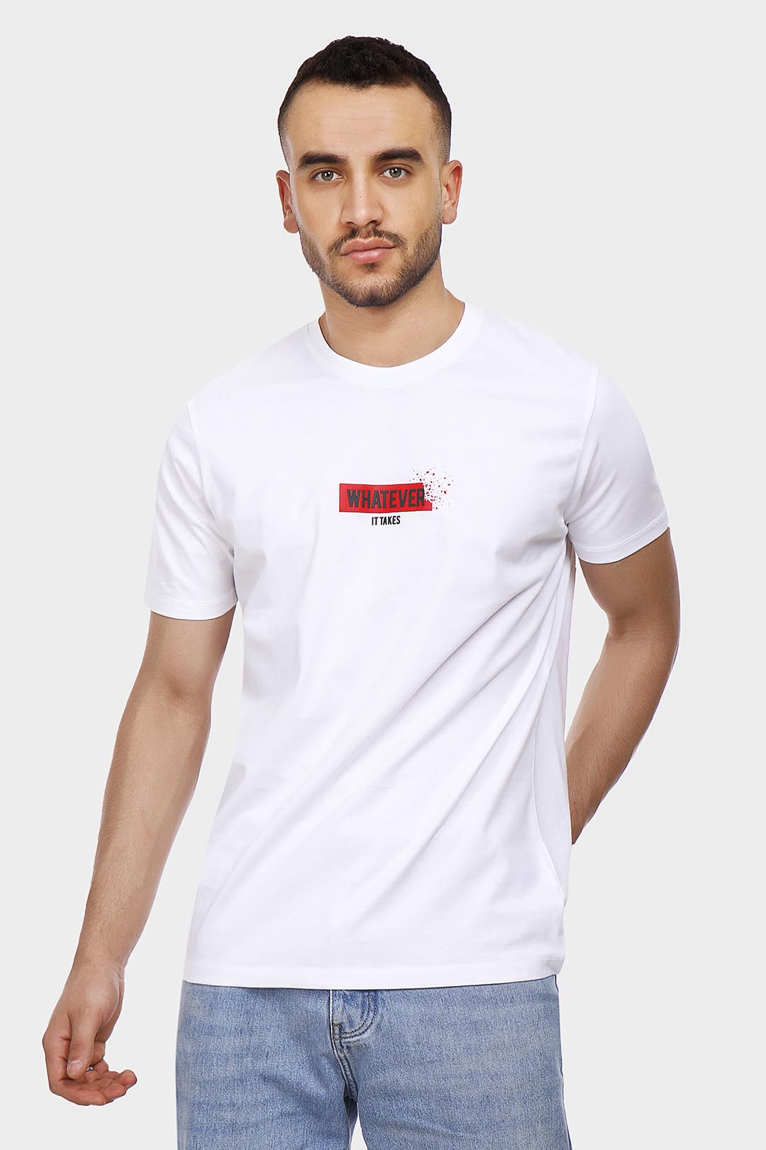 white printed crew neck t-shirt