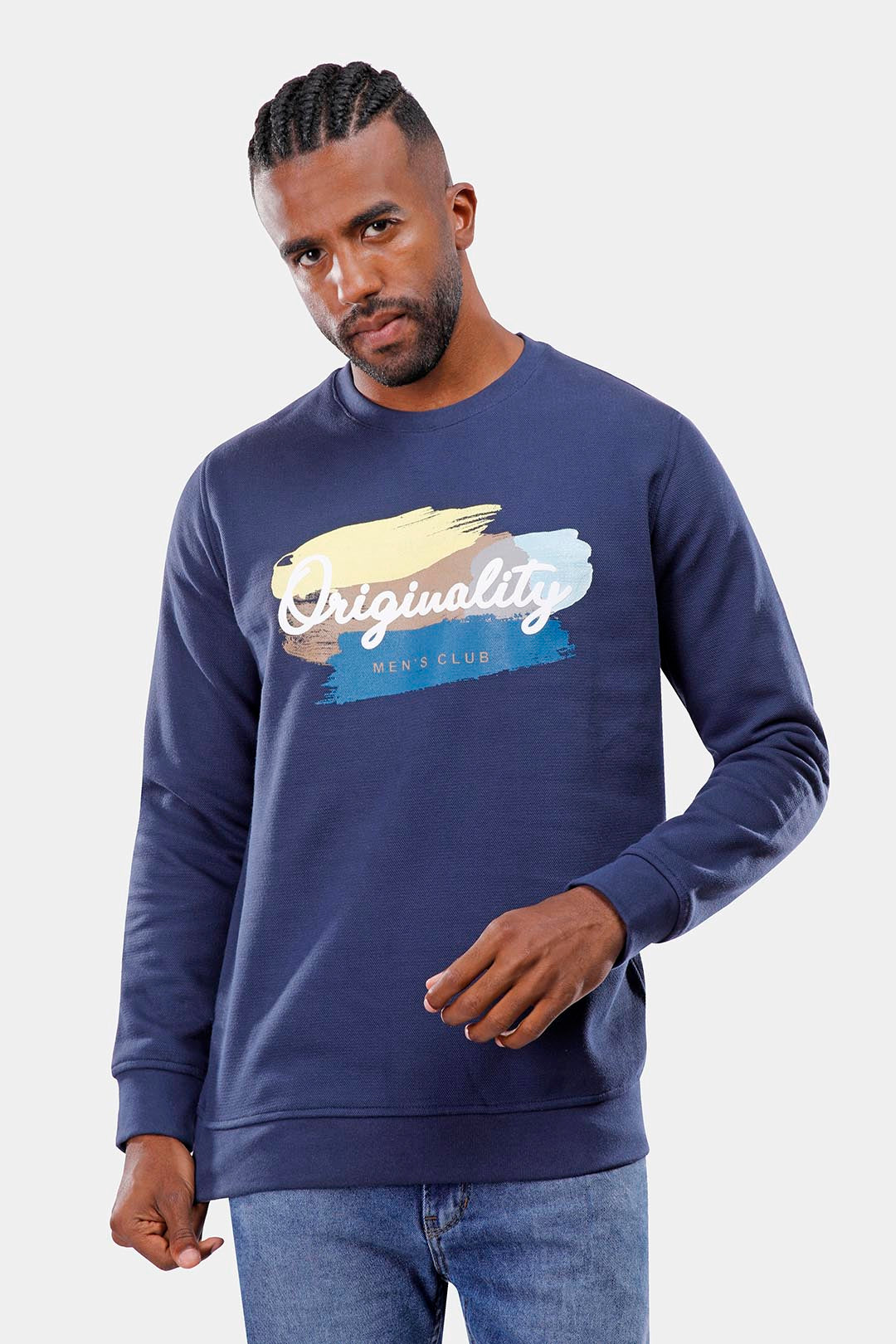 Navy Printed Crew Neck Sweatshirt