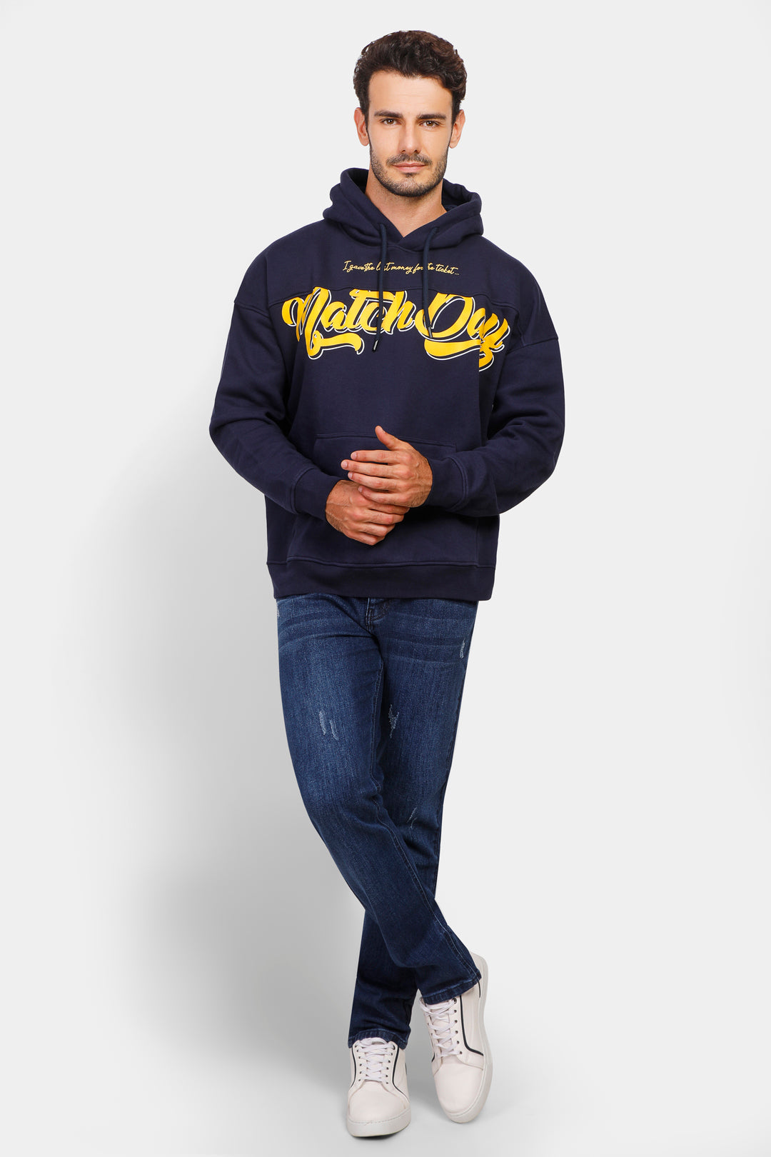 Navy Printed Hoodie Sweatshirt