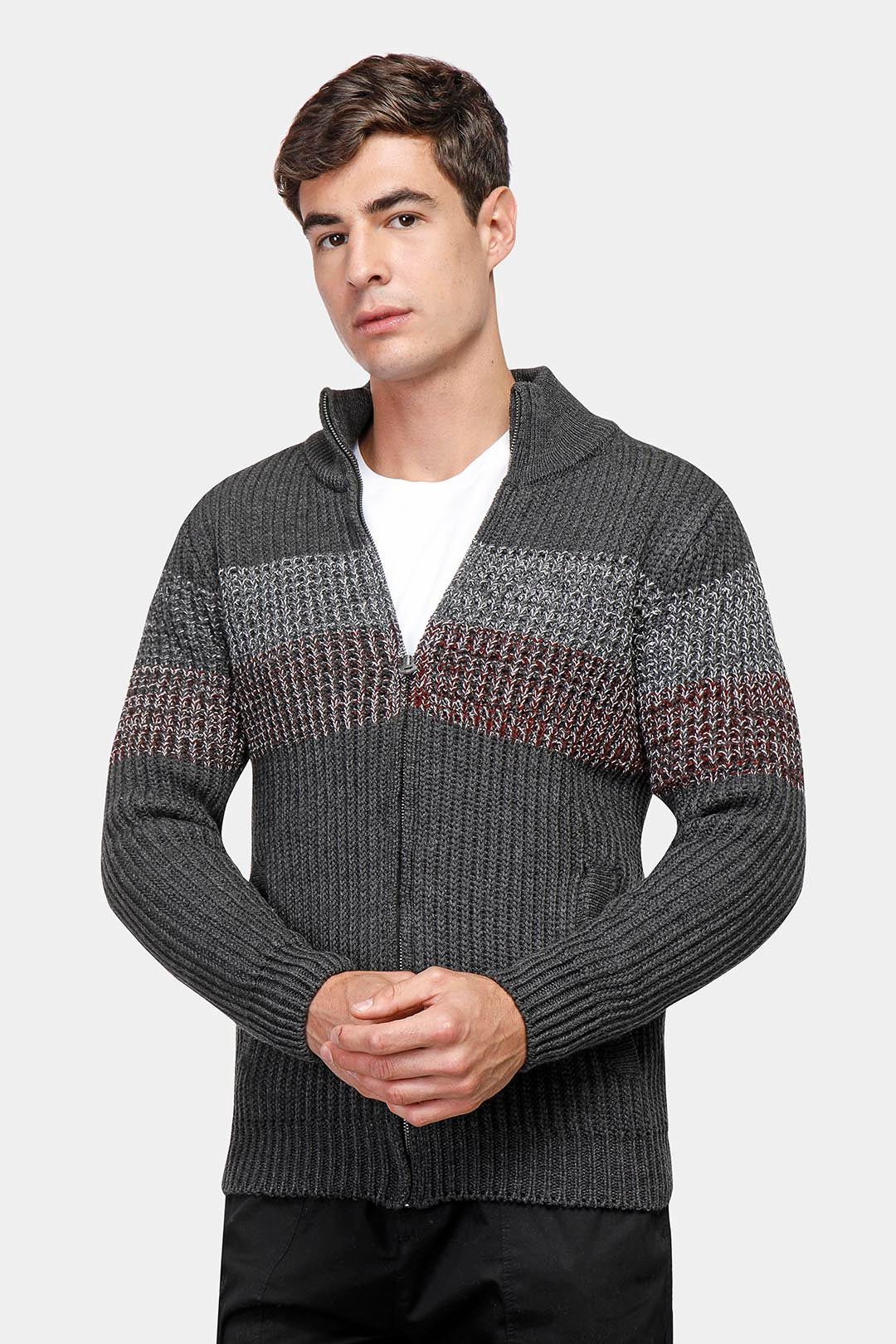 رمادي غامق كامل السوستة السترة