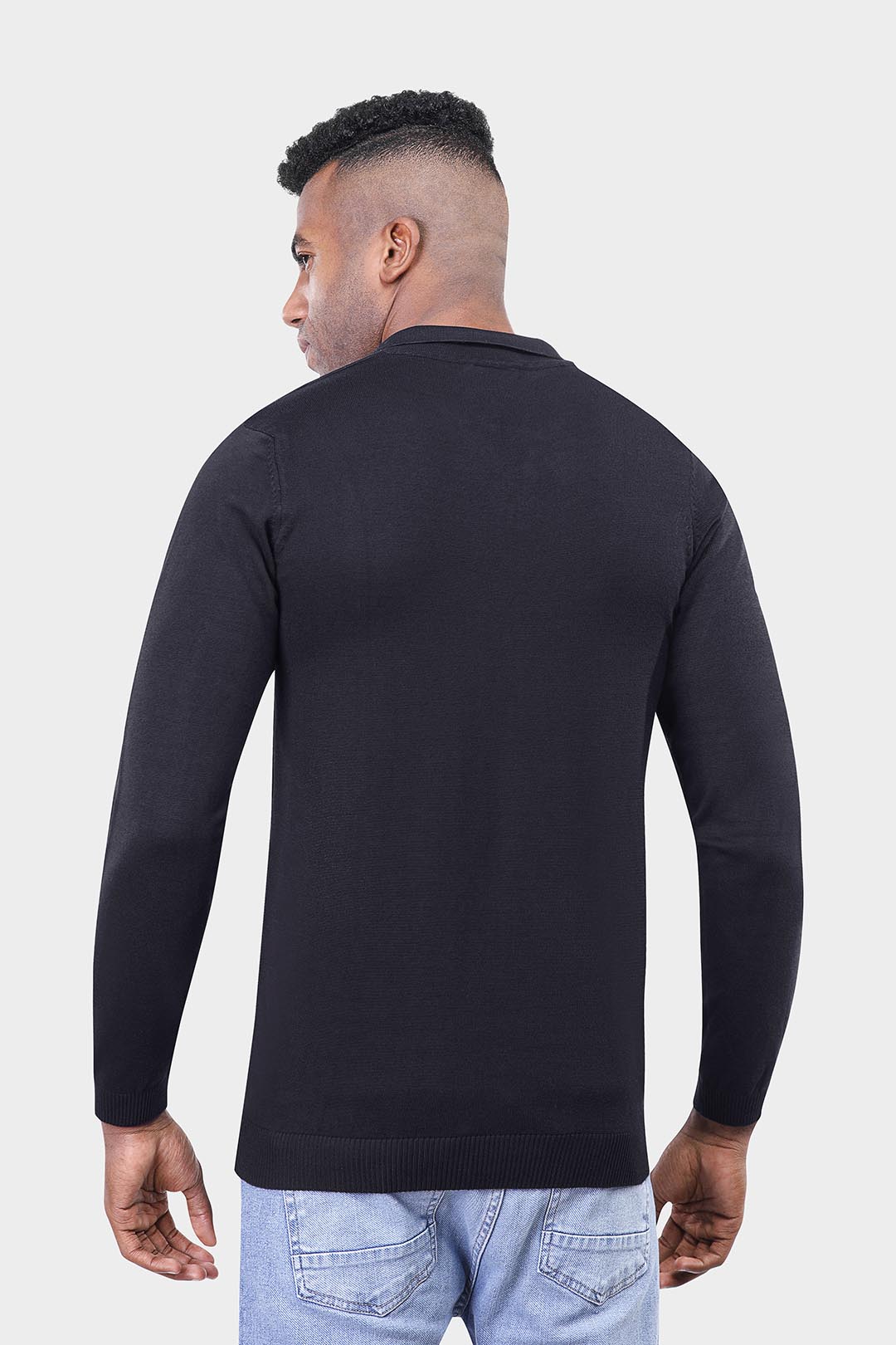Black Long Sleeve Polo Knitted Pullover