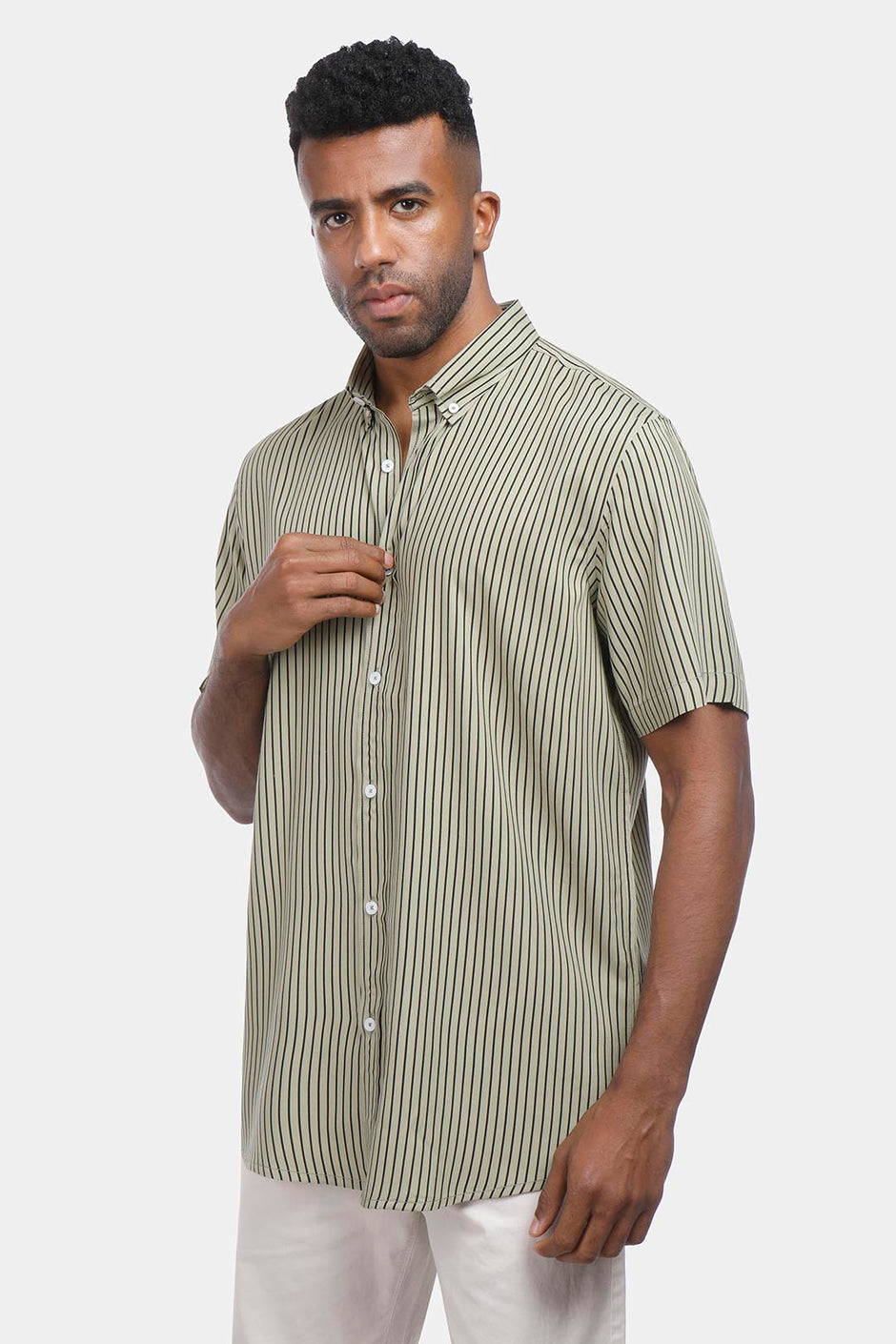 Olive Striped Slim Fit Shirt